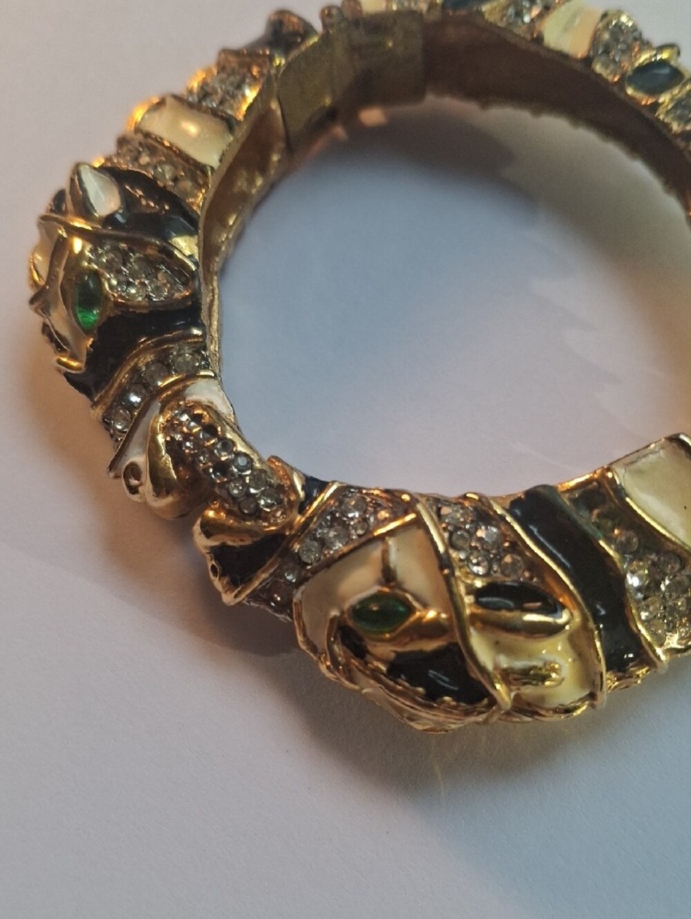 VTG Kenneth Jay Lane KJL Double Ram Head Enamel Clamper Bracelet 1960s 1970s
